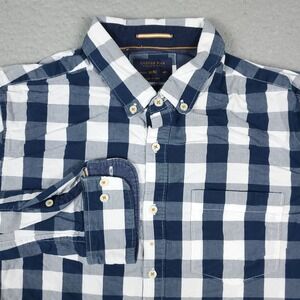 Cactus Man Slim Fit Blue Blue White Check Long Sleeve Button Up Shirt Size M